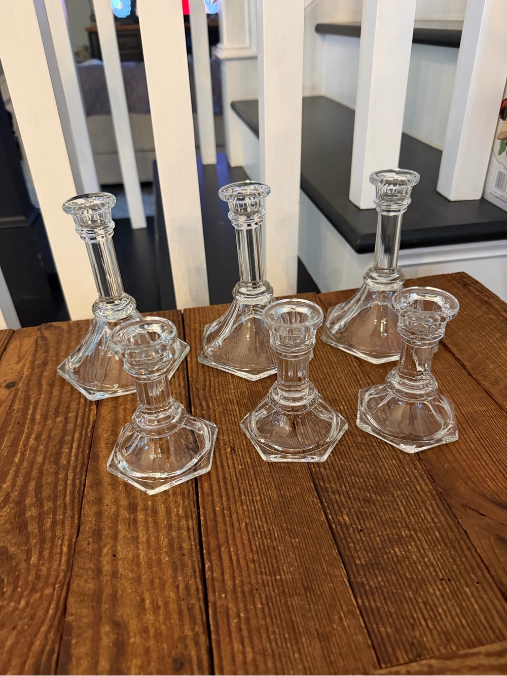 Lot of (6) Vintage Clear Glass Candlestick Holders